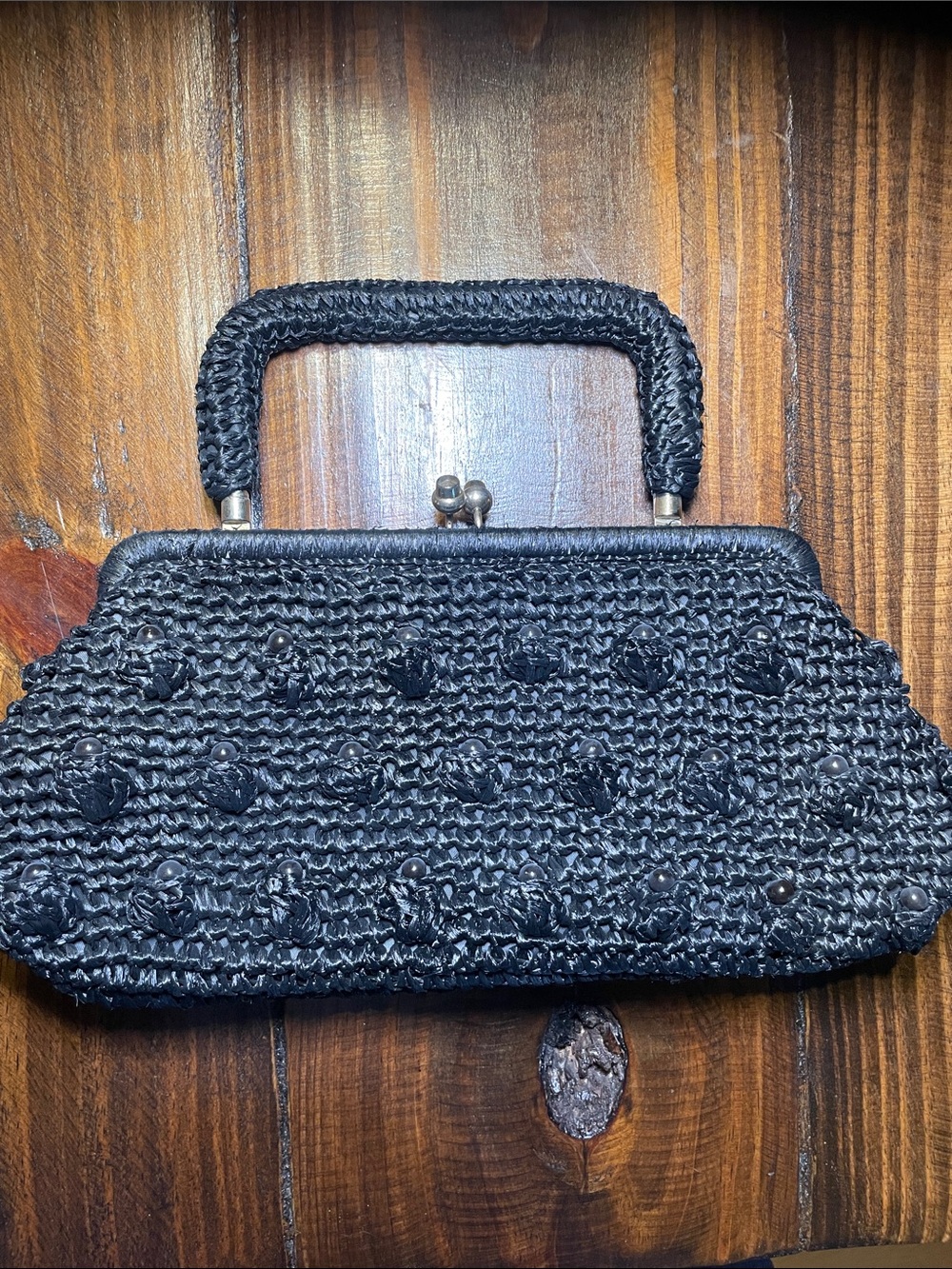 Black Woven Top-Handle Bag